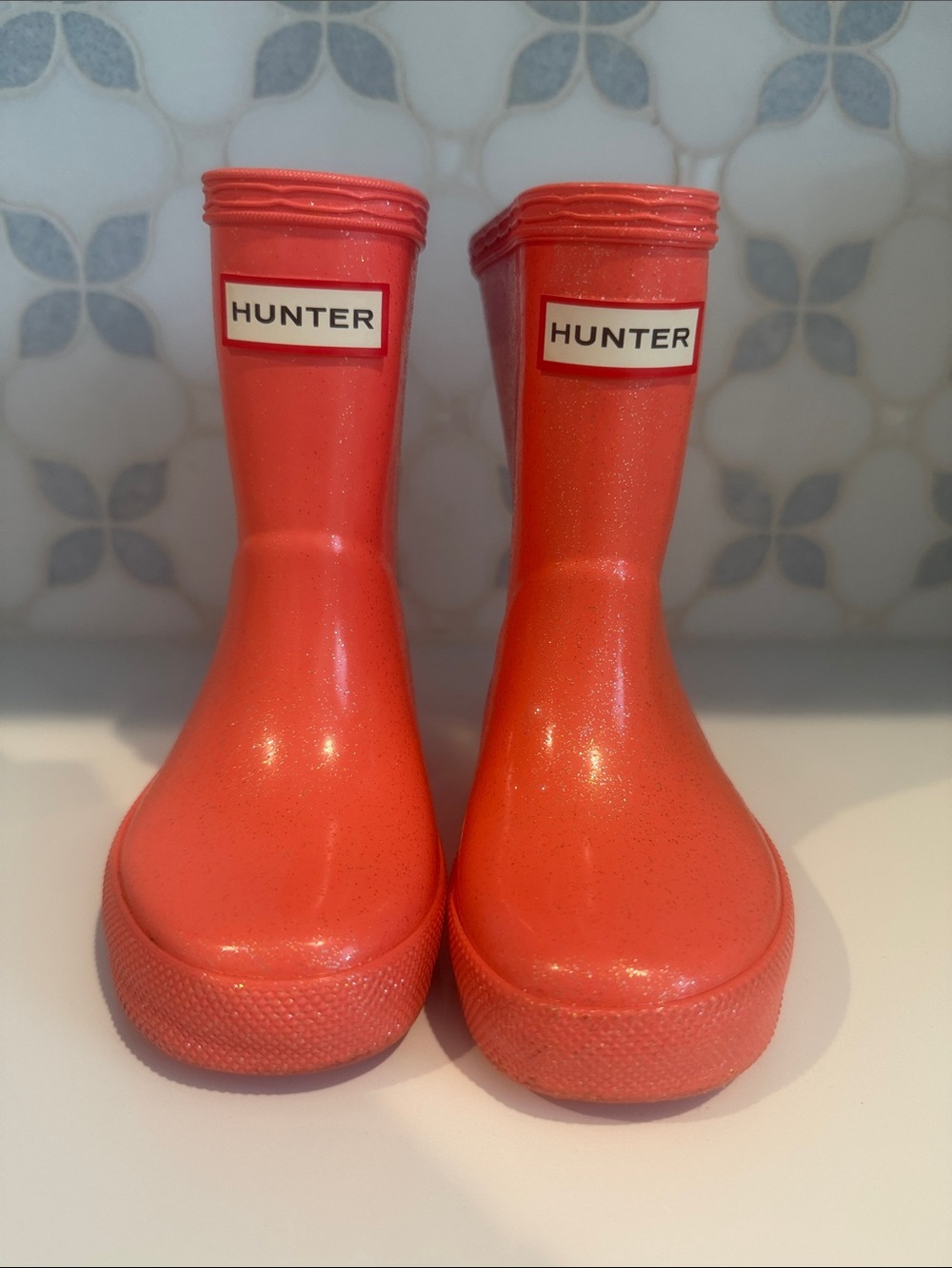 Hunter Kids Coral Red Waterproof Rain Boots size 5